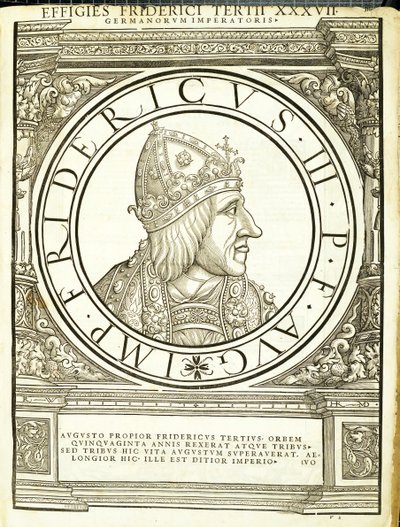 Federico III, illustrazione da Imperatorum romanorum omnium orientalium et occidentalium verissimae imagines ex antiquis numismatis, xilografia di Rudolph Wyssenbach, stampata da Andreas Gesner, Zurigo da Hans Rudolf Manuel Deutsch